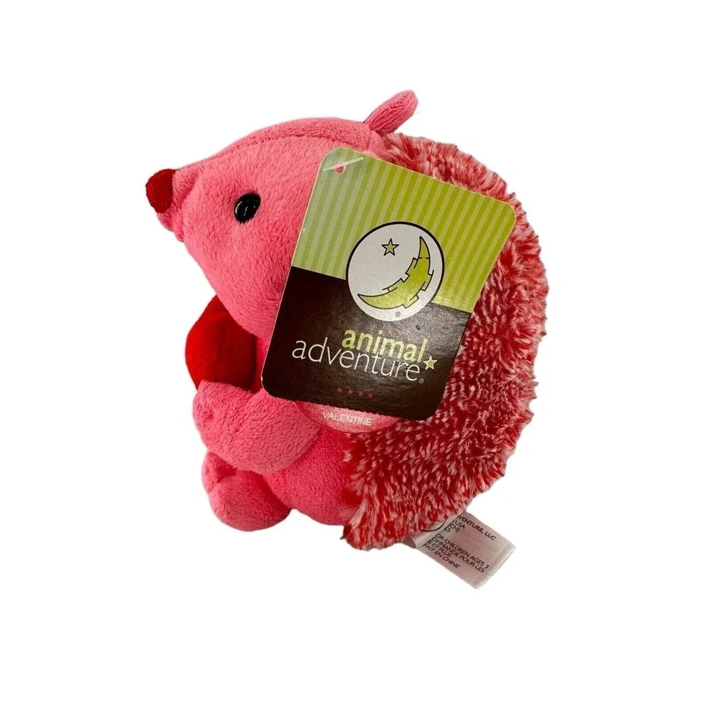 Animal Adventure Pink Hedgehog Plush Toy Holding Red Heart‎ Valentine Porcupine